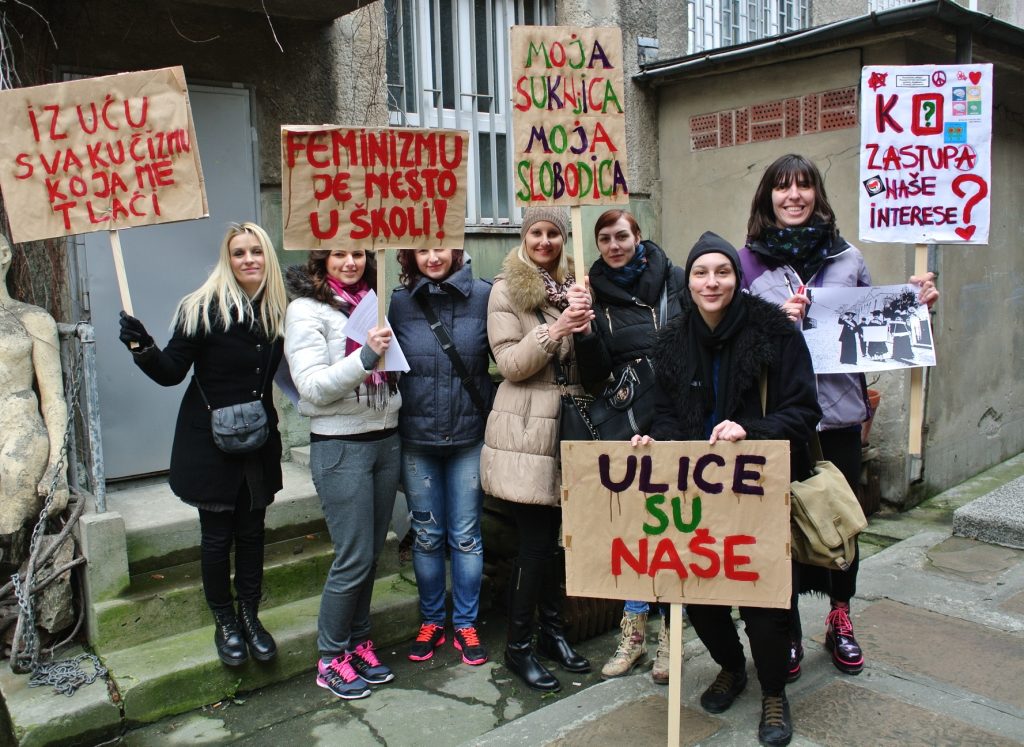 Women's activists ready for a demonstration on 8 March, International Women's Day. Photo: Women Against Violence Network, Serbia