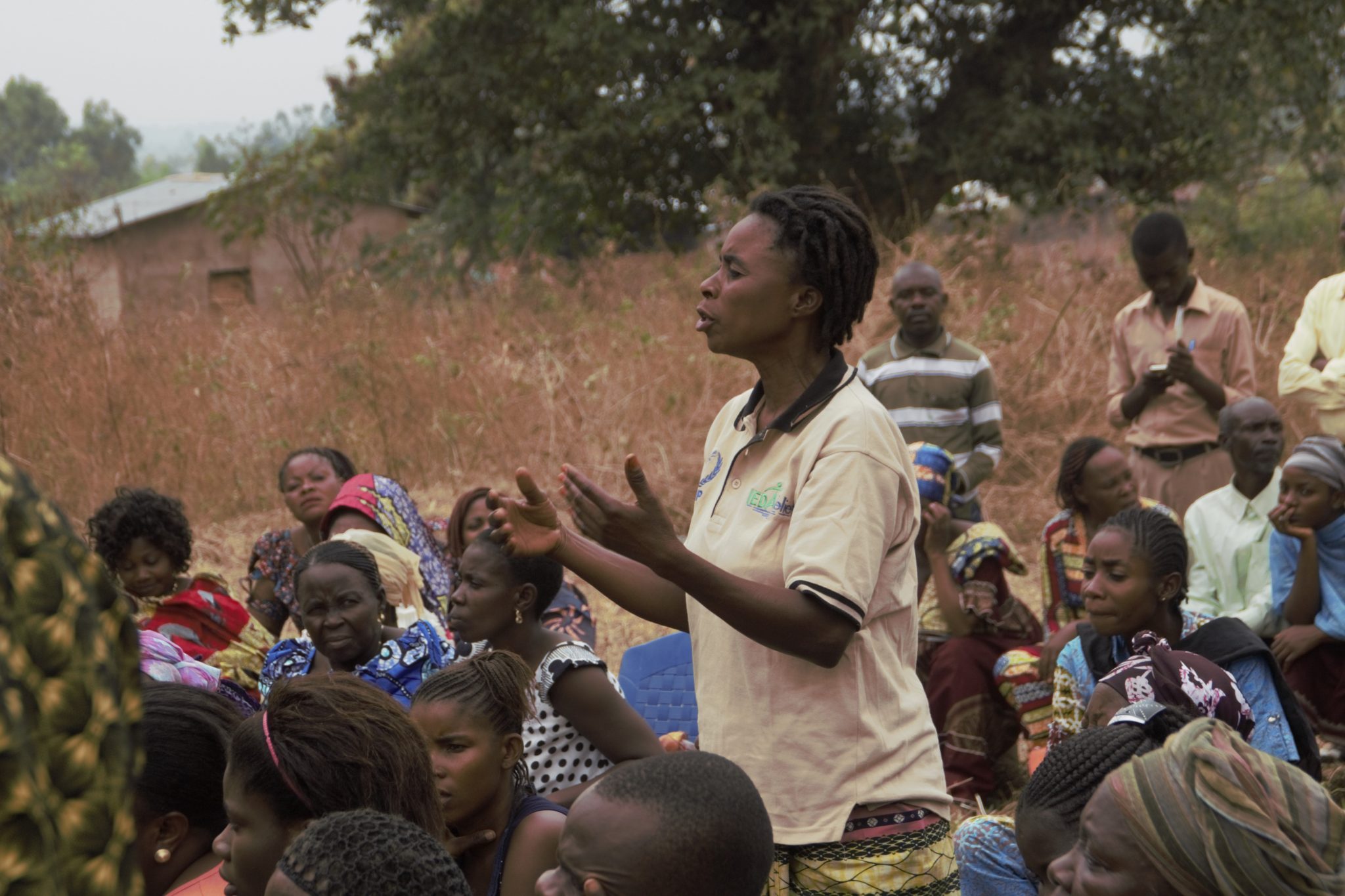 Congolese woman speaking at an activity organised by one of our partners in the Democratic Republic of the Congo. Photo: Bertin Mungombe