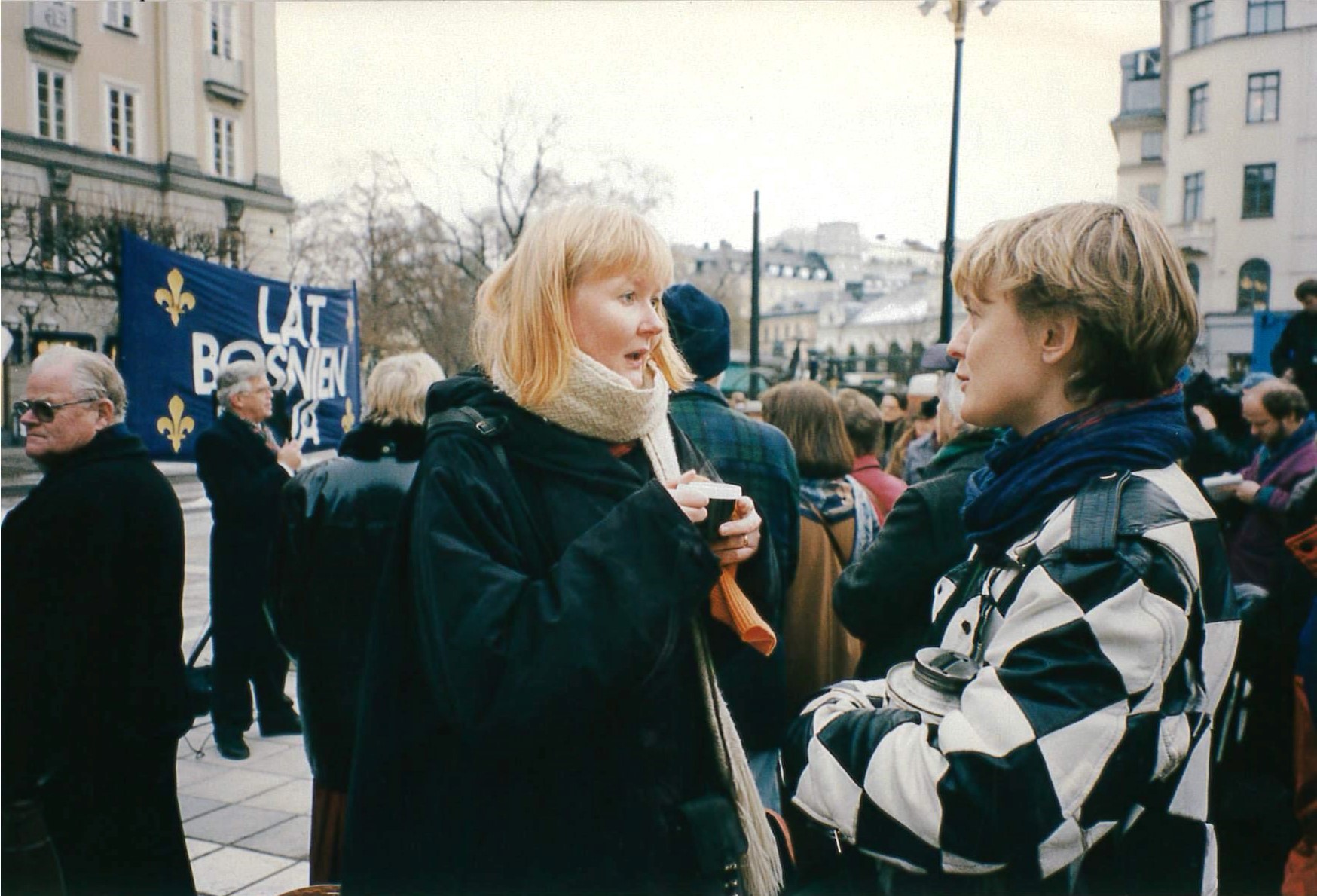 Eva Zillén at one of the gatherings on Norrmalm square in Stockholm, 1993.