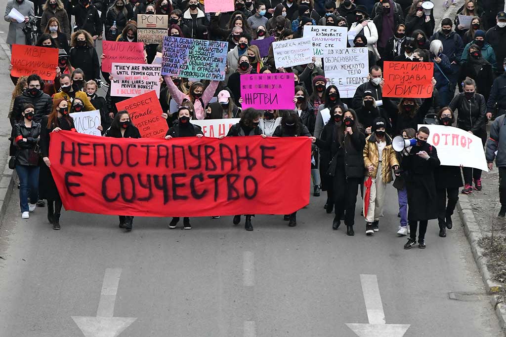 On International Women’s Day, the Gender Equality Platform organised a demonstration march in Skopje, North Macedonia, demanding justice for victims of sexual violence. Photo: Maja Janevska-Ilieva