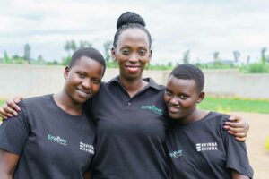 Lea (left), participant in Empower Rwanda's programme, Olivia Promise Kabatesi (middle), founder of Empower Rwanda, and Honorine (right). Photo: Gloria Powell