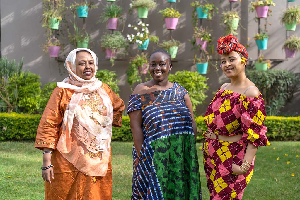 Women human rights defenders Iman Addo, Yasmine Bilkis Ibrahim and Zemdena Abebe met at a networking event organised by The Kvinna till Kvinna Foundation in Nairobi in November 2022. Photo: Jonadab Aturemyebushya