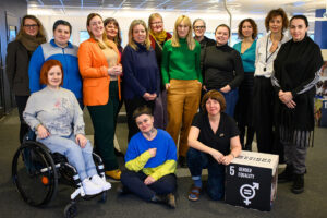 Ukrainian women human rights defenders and staff from The Kvinna till Kvinna Foundation at Kvinna till Kvinna's Head Office in Stockholm.