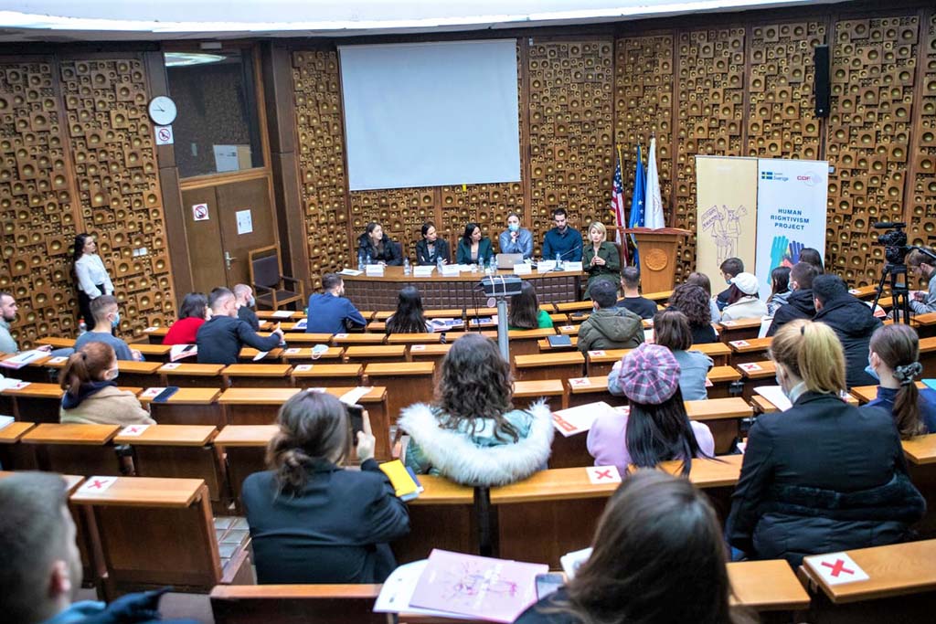 Panel discussion on the adoption of the ‘Regulation on Prevention and Protection from Sexual Harassment at the University of Pristina’, Pristina, Kosovo, 2022. Photo: Artpolis 